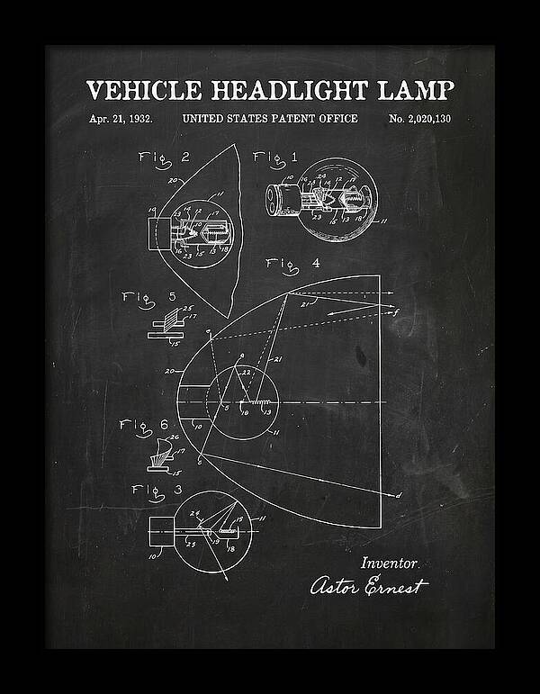 Vehicle Headlight Lamp Chalkboard Patent Us2020130a
