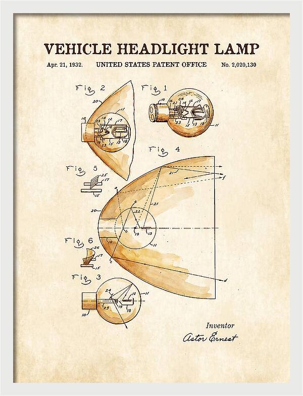 Vehicle Headlight Lamp Watercolor Patent Us2020130a