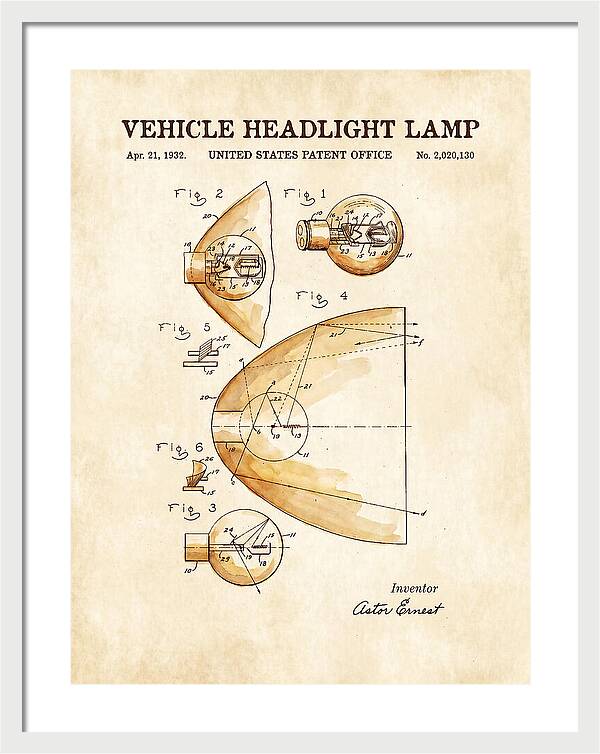 Vehicle Headlight Lamp Watercolor Patent Us2020130a