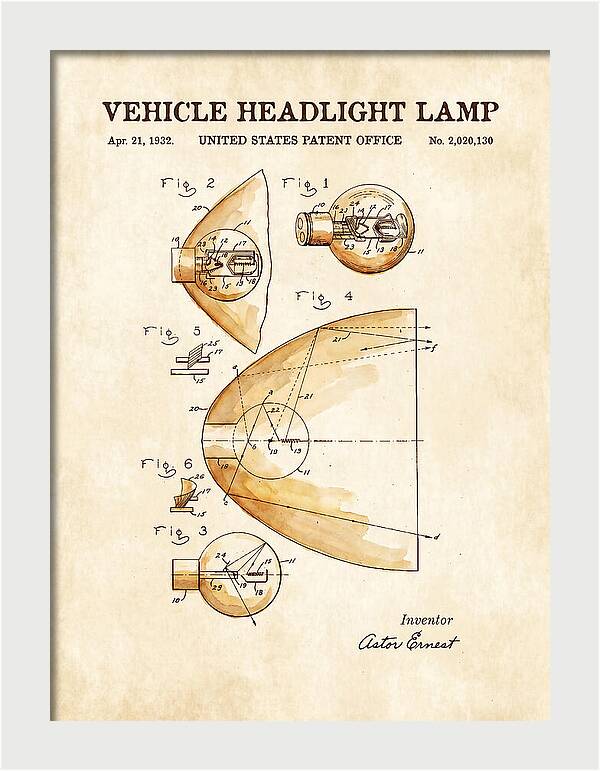Vehicle Headlight Lamp Watercolor Patent Us2020130a