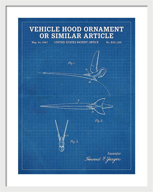 Vehicle Hood Ornament Blueprint Patent Usd151310s