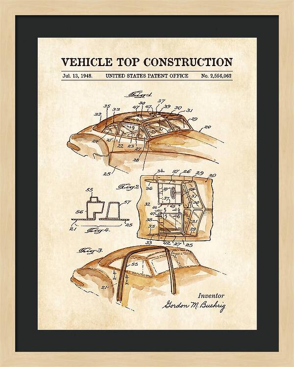 Vehicle Top Construction Watercolor Patent Us2556062a