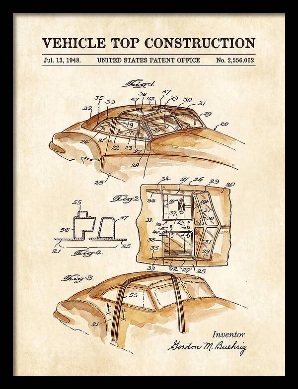Vehicle Top Construction Watercolor Patent Us2556062a