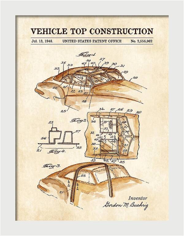 Vehicle Top Construction Watercolor Patent Us2556062a