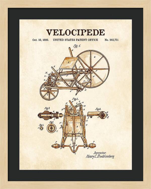 Velocipede Watercolor Patent Us265751a