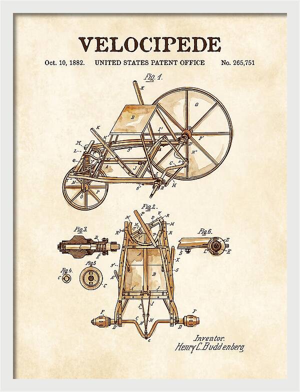 Velocipede Watercolor Patent Us265751a