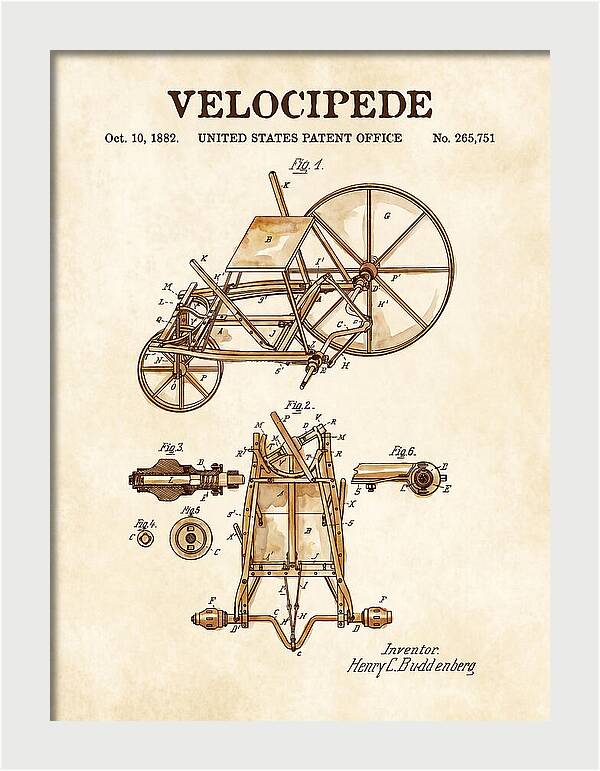 Velocipede Watercolor Patent Us265751a