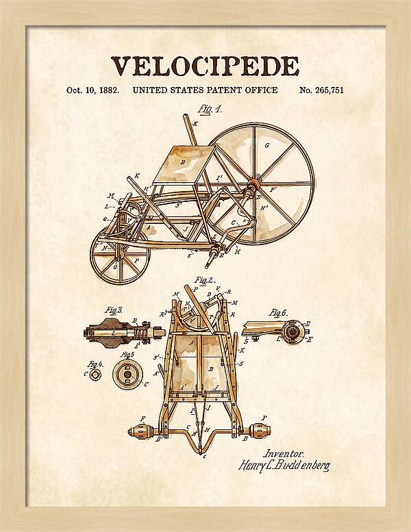 Velocipede Watercolor Patent Us265751a