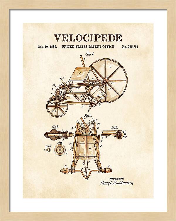 Velocipede Watercolor Patent Us265751a