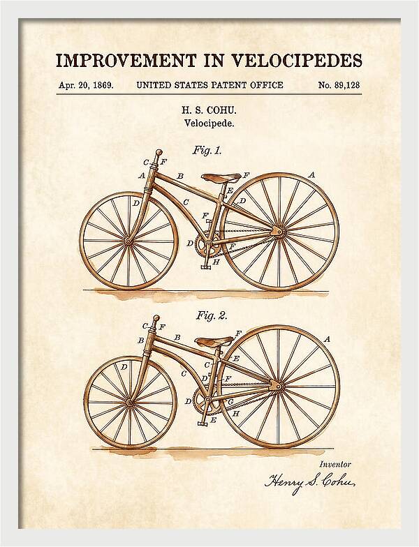 Velocipede Watercolor Patent Us89128a