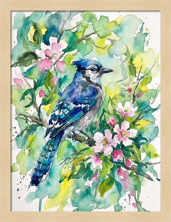 Vibrant Blue Jay In Bloom