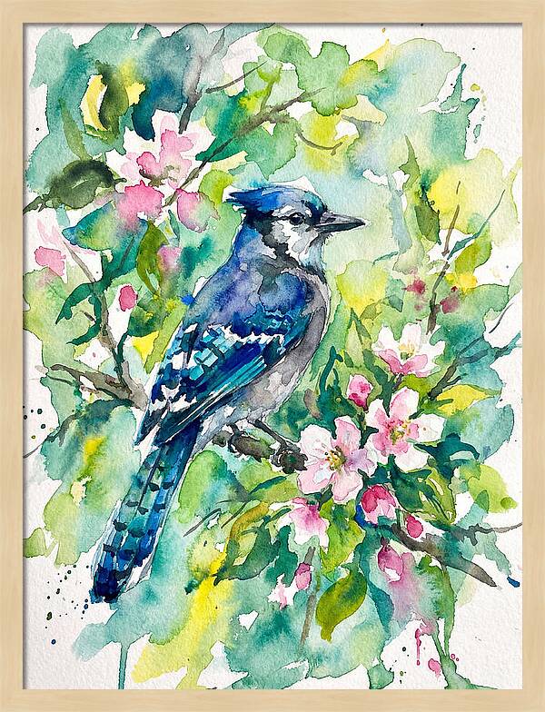 Vibrant Blue Jay In Bloom