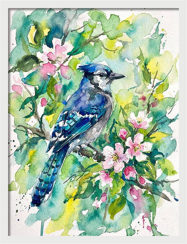 Vibrant Blue Jay In Bloom
