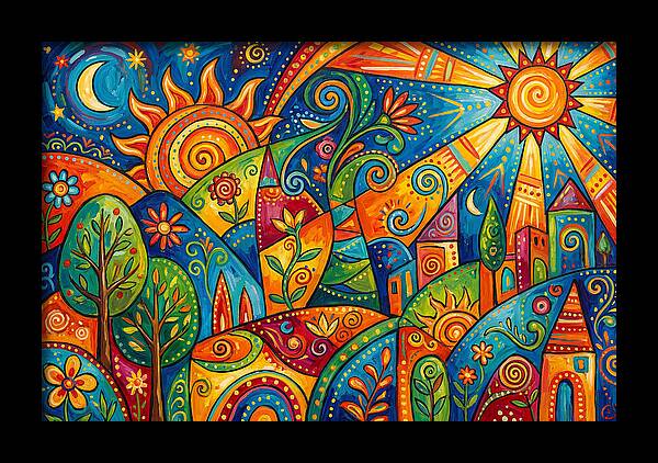 Vibrant Folk Landscape