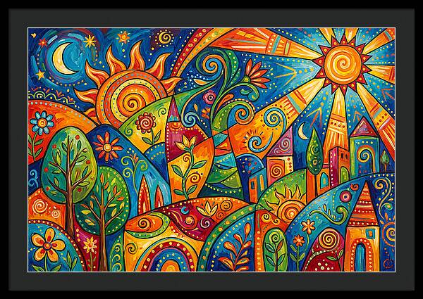 Vibrant Folk Landscape