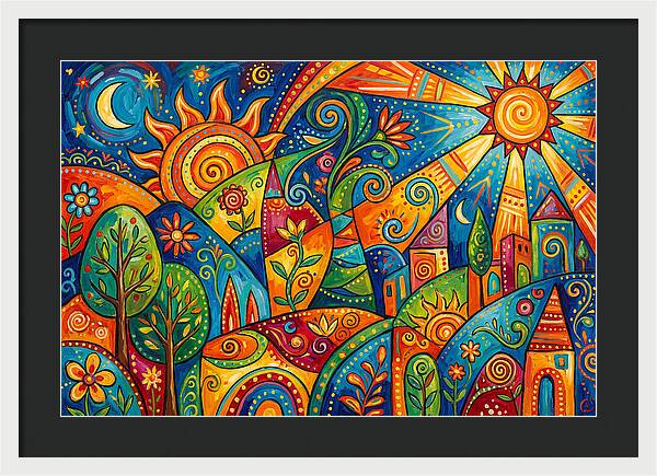 Vibrant Folk Landscape