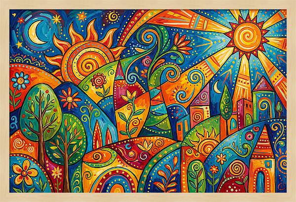 Vibrant Folk Landscape