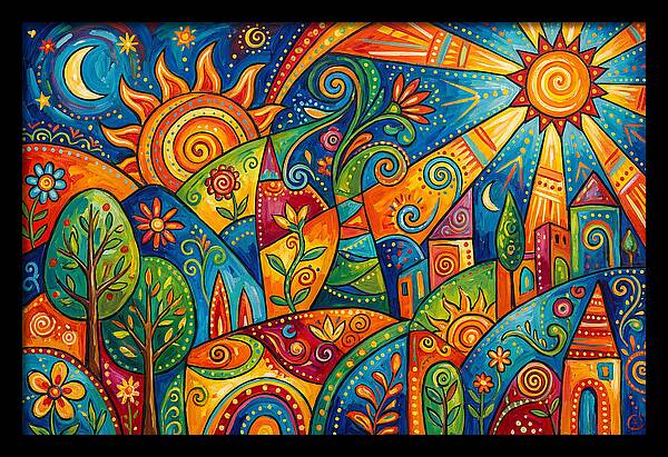 Vibrant Folk Landscape