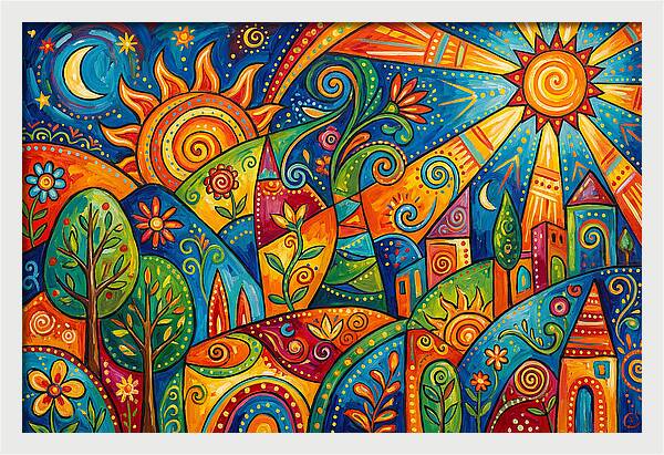 Vibrant Folk Landscape
