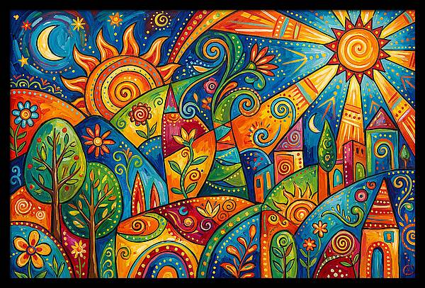 Vibrant Folk Landscape