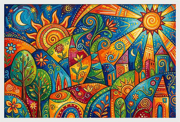 Vibrant Folk Landscape
