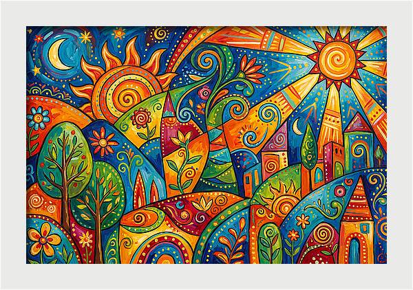 Vibrant Folk Landscape