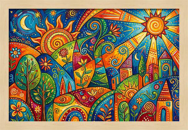 Vibrant Folk Landscape