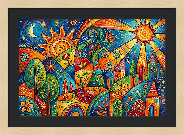 Vibrant Folk Landscape