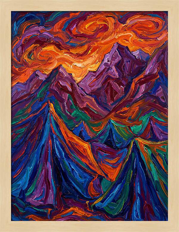 Vibrant Mountain Tents Under Sunset