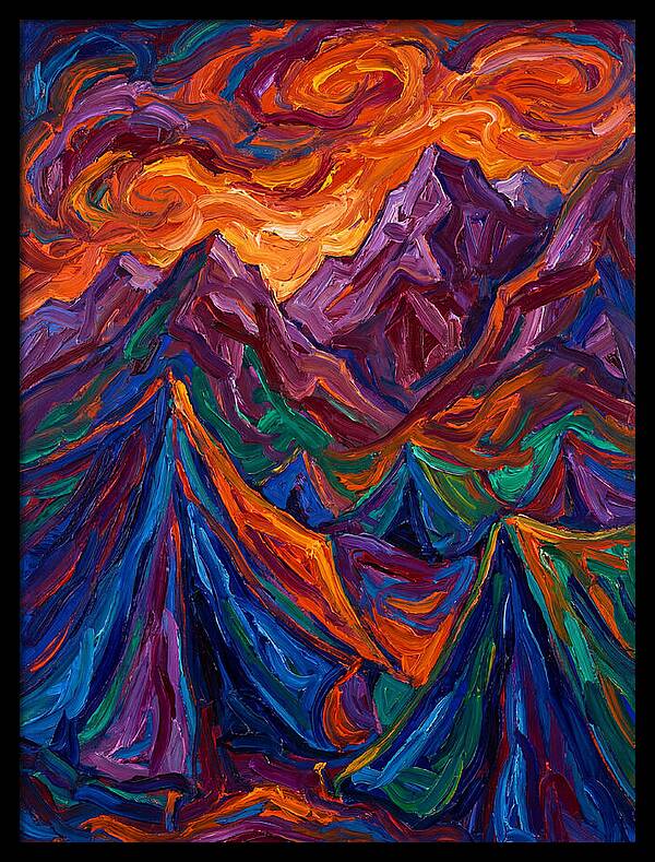 Vibrant Mountain Tents Under Sunset