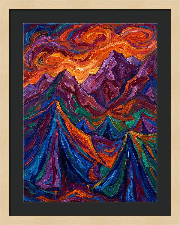 Vibrant Mountain Tents Under Sunset