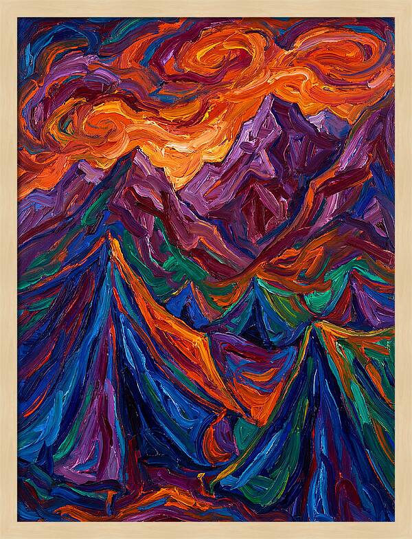Vibrant Mountain Tents Under Sunset