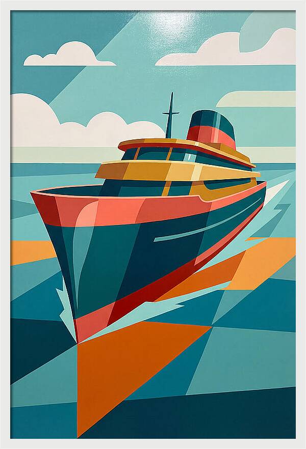 Vibrant Ship Sailing Through Waves