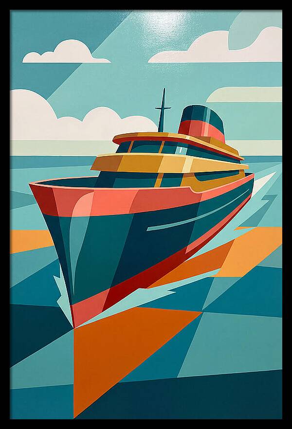 Vibrant Ship Sailing Through Waves