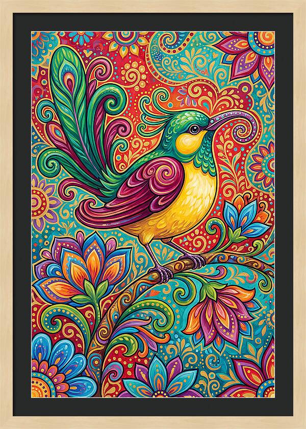 Vibrant Sunbird In Folk Style