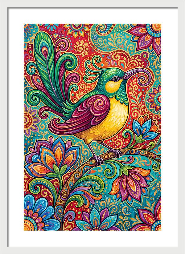 Vibrant Sunbird In Folk Style