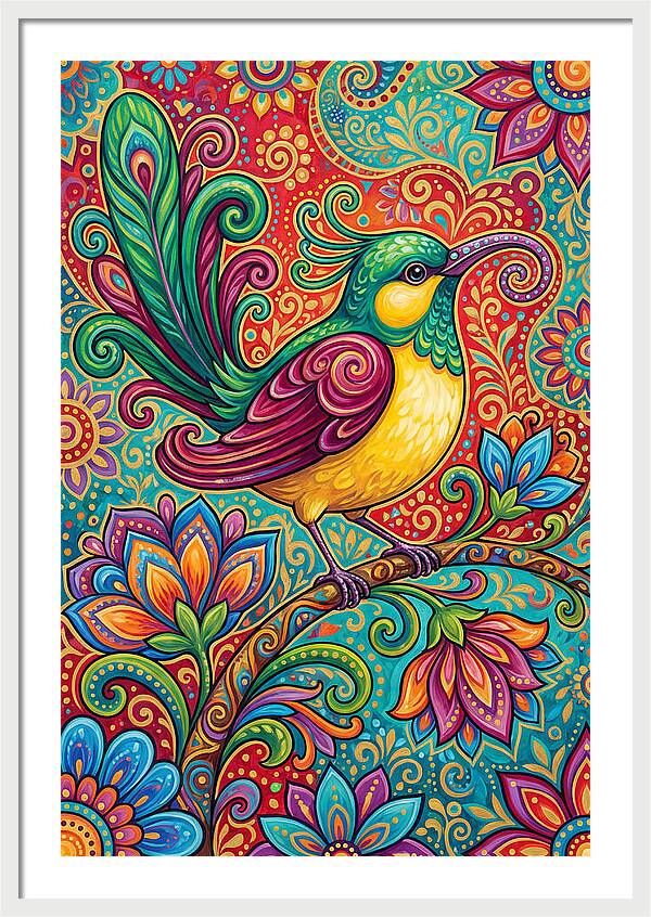 Vibrant Sunbird In Folk Style