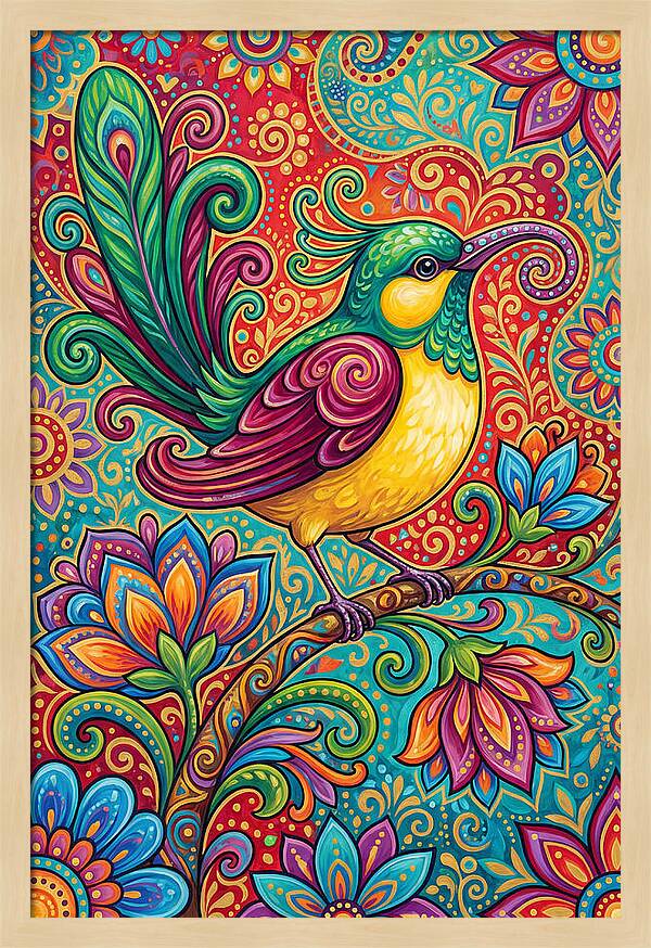 Vibrant Sunbird In Folk Style
