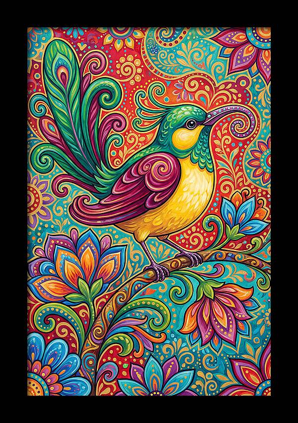 Vibrant Sunbird In Folk Style