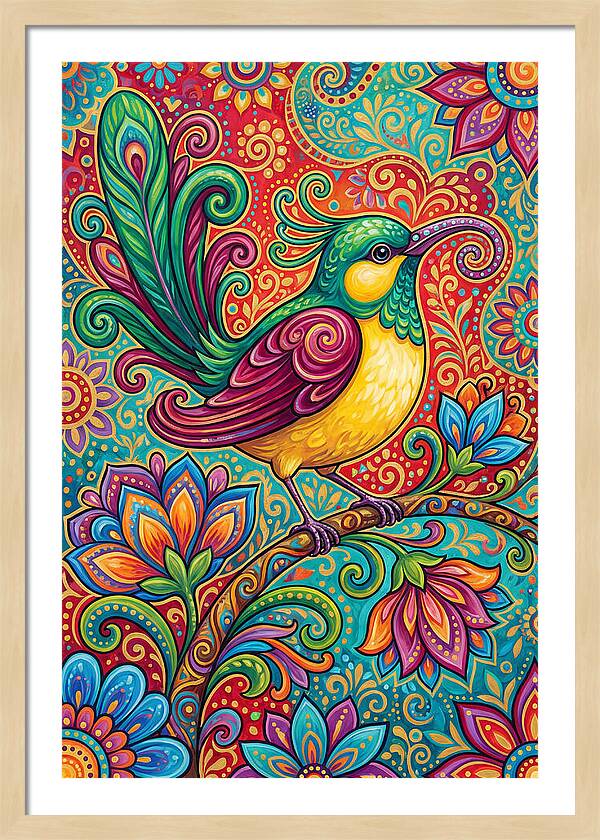 Vibrant Sunbird In Folk Style