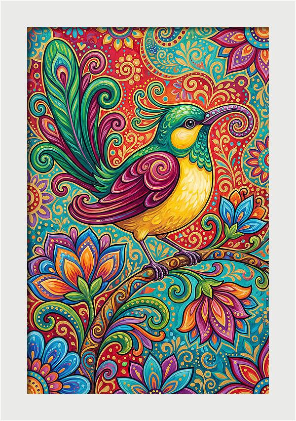 Vibrant Sunbird In Folk Style