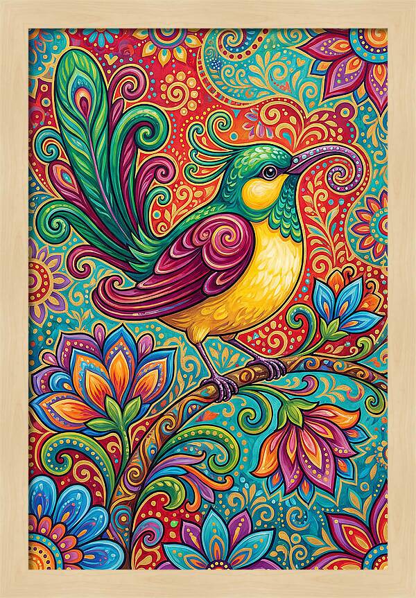 Vibrant Sunbird In Folk Style