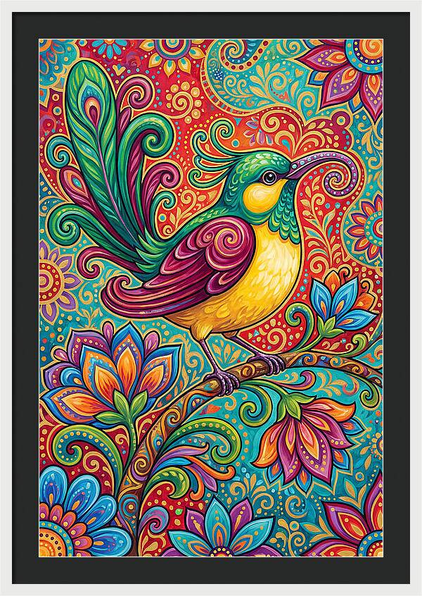 Vibrant Sunbird In Folk Style
