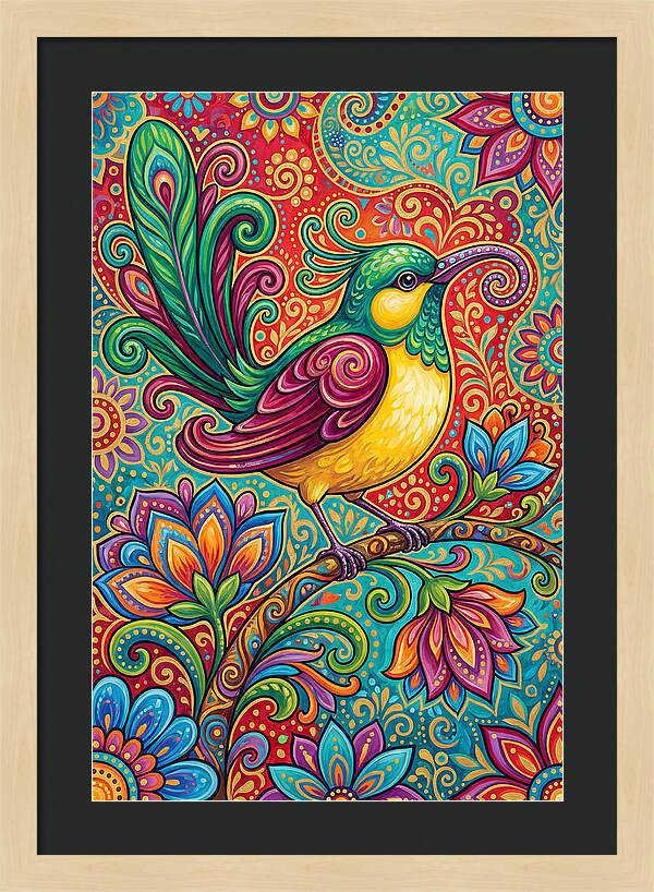 Vibrant Sunbird In Folk Style
