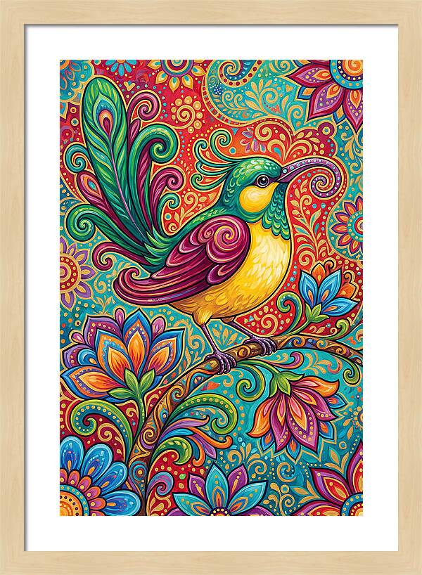 Vibrant Sunbird In Folk Style