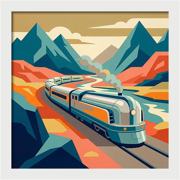 Vibrant Train Journey Through Mountains