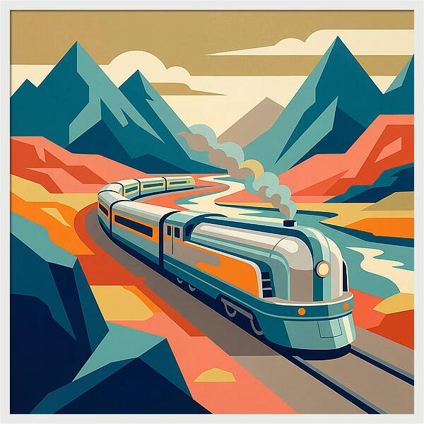 Vibrant Train Journey Through Mountains