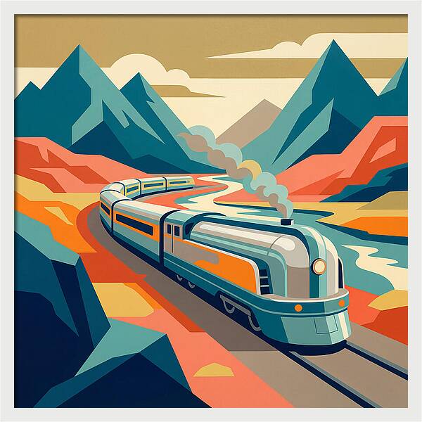 Vibrant Train Journey Through Mountains