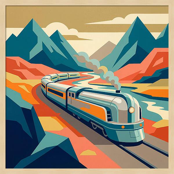 Vibrant Train Journey Through Mountains