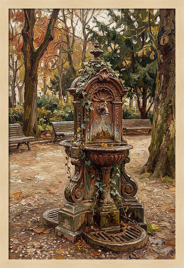 Victorian Drinking Fountain In Autumn
